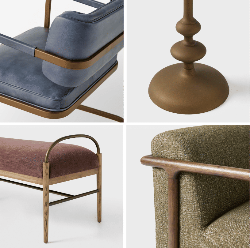 A collage of home furniture items showcasing unique silhouettes.